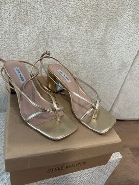 Steve Madden Alaina Gold Strappy Block Heel Sandals